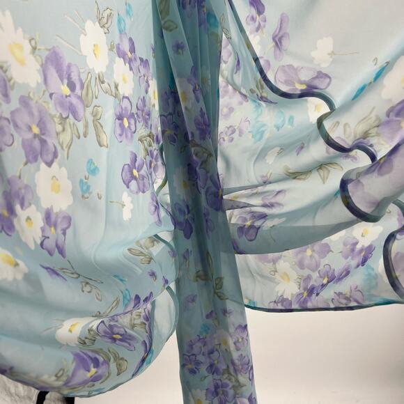 VTG Valentino Intimo Blue Floral Lingerie Gown Matching Robe 2 PC Set Petite NEW - Picture 13 of 16